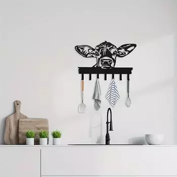 Вешалка для двери в форме коровы, декоративная, 7 крючков, вешалка для одежды, шляпа, полотенце, ключи, домашний декор, настенный декор