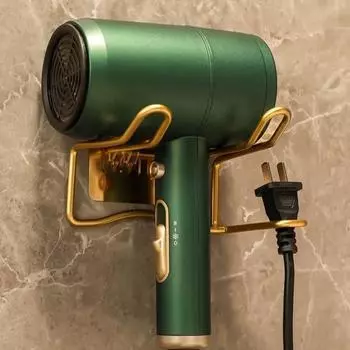 Вешалка для фена настенная водонепроницаемая не продавливается держит аккуратно противоскользящая стойка для хранения фена аксессуары для ванной комнаты золотистый