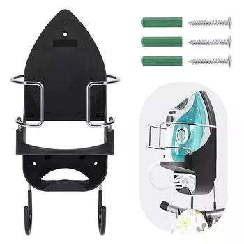 Вешалка для гладильной доски Настенное крепление Держатель для электрического утюга Органайзер для хранения гладильной доски Подвесные аксессуары для прачечных чёрный