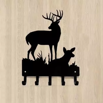Вешалка для ключей Deer Family #2 - абсолютно новый металлический настенный крючок шириной 6 дюймов для гостиной/украшения дома чёрный