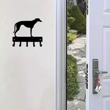 Вешалка для ключей Greyhound и поводка для собак - настенное искусство из металла шириной 9/6 дюймов с настенными крючками Iron Crafts жёлтый