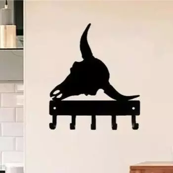 Вешалка для ключей Longhorn Steer Skull - совершенно новый настенный крючок шириной 6 дюймов Шестидюймовый настенный крючок для ключей Longhorn Steer Skull чёрный
