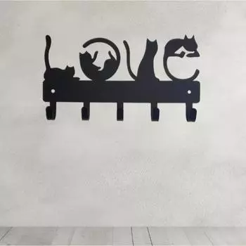 Вешалка для ключей Love Cats, маленькая, шириной 9 дюймов, настенная, держатель для ключей в виде закрученных кошек, вешалка для полотенец, вешалка для пальто, вешалка для ключей Cats Love светло-серый