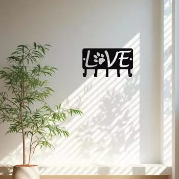 Вешалка для ключей Love with Dog Paw #2 и органайзер для поводка для собак, настенное искусство из металла, декор для стен Love, вешалка для ключей Dog Paw, органайзер для поводка для собак красный