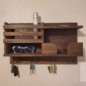 Вешалка для ключей настенный органайзер с 4 крючками прочный несущий деревенский фермерский декоративный деревянный