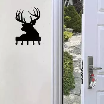 Вешалка для ключей в виде головы оленя - настенное искусство из металла шириной 6/9 дюймов с настенными крючками для хранения ключей и пальто светло-серый