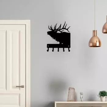 Вешалка для ключей в виде рогов лося - настенное искусство шириной 6 дюймов из металла для декора и организации деревенского домика, идеальная идея для подарка M светло-серый