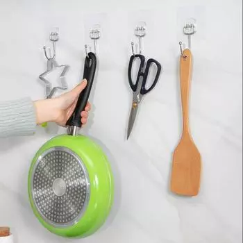 Вешалка для кухни, ванной, туалета, стеллаж для хранения, многофункциональный крючок для хранения из нержавеющей стали, простой настенный крючок для дома и гостиной 6*6cm прозрачный