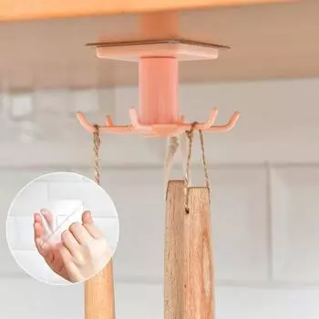 Вешалка для кухонной утвари под шкафом Крючок для хранения ложек Вращающийся на 360 градусов Самоклеящийся без сверления Нескользящая щетка Лопатка Половник Зажим для еды Подвесной серый