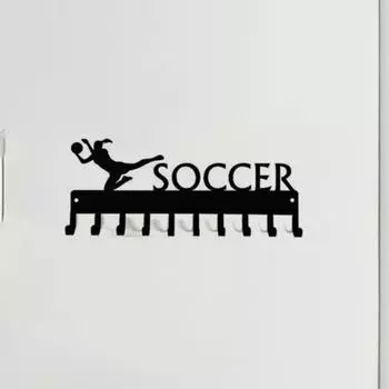 Вешалка для медалей футбольного вратаря - винтажная, 14,5 дюймов с 10 крючками, металлический настенный крючок чёрный