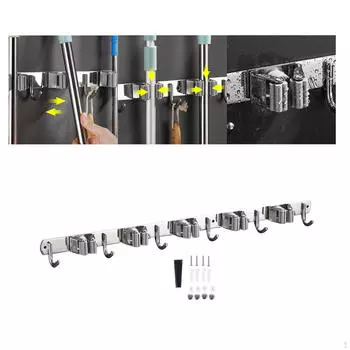 Вешалка для метлы из нержавеющей стали для дома и сада 1 Clip 2 Hook