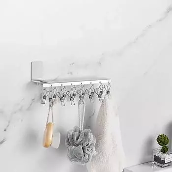 Вешалка для носков из нержавеющей стали, настенная подвеска для балкона, зажим для сушки одежды с несколькими зажимами, неперфорированный, вращающийся, ветрозащитный зажим для детских носков серый