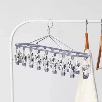 Вешалка для носков, подвесная сушилка, прочная многоцелевая металлическая сушилка с 18 зажимами для полотенец серый