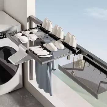 Вешалка для одежды без пробивки, выдвижная настенная вешалка для одежды, вешалка для шляп с крючками, складная сушилка для домашнего хозяйства, экономящая место серый