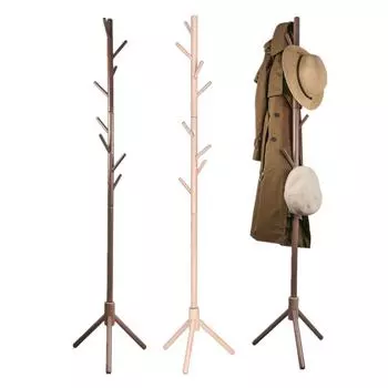 Вешалка для одежды из прочного натурального бамбука, регулируемая напольная вешалка для сумок и шляп с 8 крючками для дома/спальни/офиса/коридора/прихожей 1.75M хаки