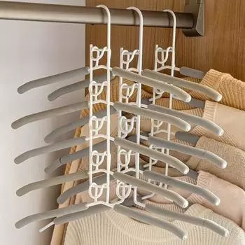 Вешалка для одежды Многослойная противоскользящая конструкция 5-в-1 Компактный органайзер для гардероба для рубашек, платьев, свитеров белый