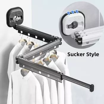 Вешалка для одежды на присоске, выдвижная сушилка для одежды, экономящая место, настенная вешалка для одежды для стирки белья