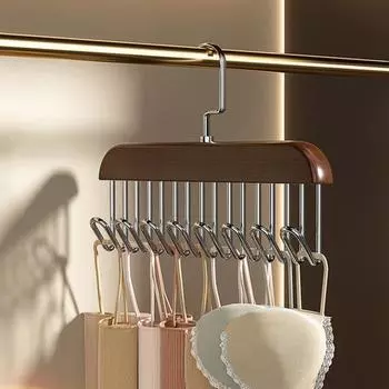 Вешалка для одежды с 8 крючками, вешалка для пальто, держатель для жилета, вешалка для нижнего белья из цельного дерева, экономящая место, многоцелевая вешалка для организации гардероба коричневый