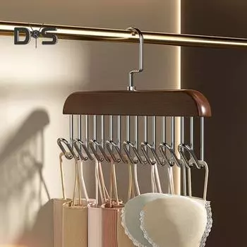 Вешалка для одежды с 8 крючками, вешалка для пальто, держатель для жилета, вешалка для нижнего белья из цельного дерева, экономящая место, многоцелевая вешалка для организации гардероба коричневый