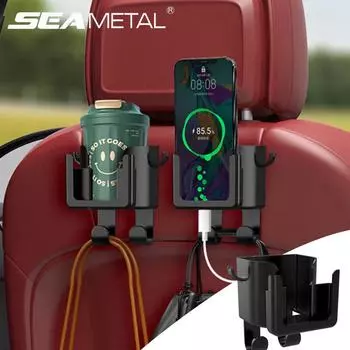 Вешалка для подголовника автомобильного сиденья SEAMETAL, универсальный органайзер для хранения с подстаканником, универсальные автомобильные аксессуары 1pc чёрный