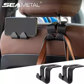 Вешалка для подголовника автомобиля SEAMETAL, крючки для подвешивания на заднее сиденье автомобиля, крючки для вешалки на подголовник автомобиля 2PCS чёрный