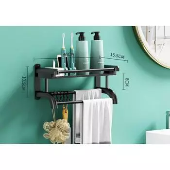 Вешалка для полотенец для ванной комнаты с перекладиной для полотенец, 23,6-дюймовый держатель для полотенец для ванной комнаты, настенный, вешалка для полотенец Domaci с полкой, черный A-40cm