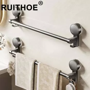 Вешалка для полотенец для ванной комнаты с присоской, настенное крепление без сверления, держатель для полотенец из алюминия 30/40/50 см с крючком