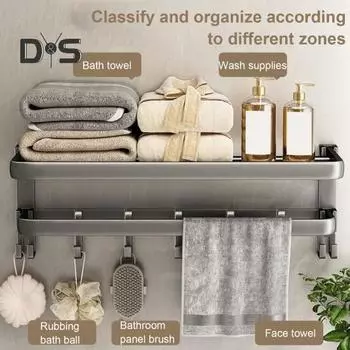 Вешалка для полотенец для ванной комнаты со складной конструкцией, нержавеющая настенная полка-органайзер для полотенец, нержавеющий держатель для полотенец серый