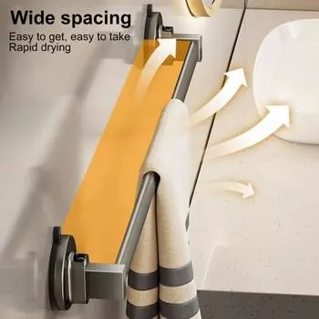 Вешалка для полотенец из алюминиевого сплава с присосками Полированная поверхность Прочная несущая способность Простая установка Настенная вешалка для хранения полотенец