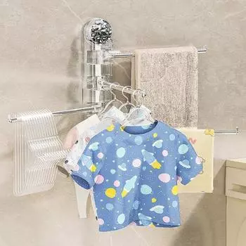 Вешалка для полотенец с присоской, без перфорации, настенная, противоскользящая, 4 полюса, складная из нержавеющей стали, водонепроницаемая, выдерживает большую нагрузку, вешалка для полотенец Holtel для ванной комнаты