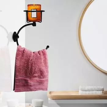 Вешалка для полотенец в стиле ретро со свечным крючком, матовый черный держатель для полотенец, настенное прочное кольцо для полотенец чёрный