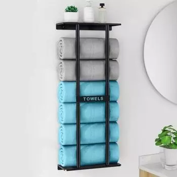 Вешалка для полотенец в ванной комнате, настенная металлическая полка, прочная, долговечная, устойчивая к ржавчине, полая структура, простая в установке настенная полка для полотенец чёрный