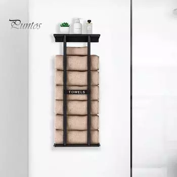 Вешалка для полотенец в ванной комнате, настенная металлическая полка, прочная, долговечная, устойчивая к ржавчине, полая структура, простая в установке настенная полка для полотенец чёрный
