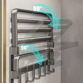 Вешалка для полотенец Yousheng со складной конструкцией, нержавеющая настенная полка-органайзер для полотенец, нержавеющий держатель для полотенец серый