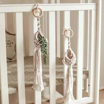 Вешалка для растений ручной работы в стиле макраме, винтажный держатель для цветочного горшка из хлопка и льна, настенная подвесная корзина в стиле бохо, свадебный домашний декор