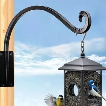 Вешалка для растений, уличные сверхмощные подвесные крючки из кованого железа, металлический настенный вешалка для растений, комплект для растений, кормушки для птиц, фонарики чёрный