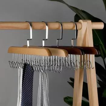 Вешалка для ремня Деревянная стойка для хранения ремней с 12 крючками Органайзер для шкафа Экономия места Ремень Сумка для рукоделия Подвесной держатель для спальни A