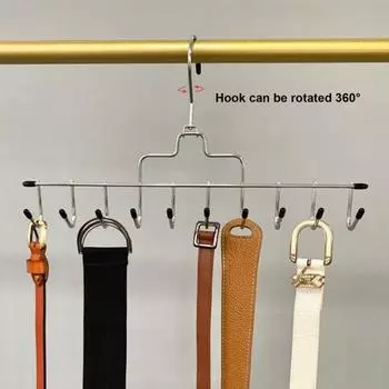 Вешалка для ремня с 10 крючками из нержавеющей стали, противоскользящая, с большой грузоподъемностью, вращающаяся на 360 градусов, органайзер для галстуков, органайзер для гардероба, шарфа для дома и общежития серебряный серый