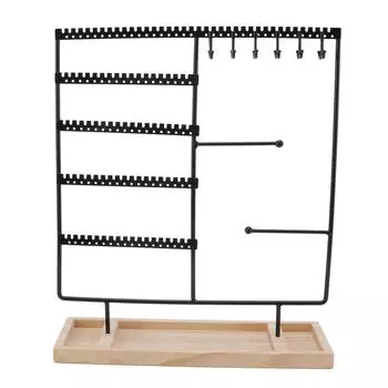 Вешалка для сережек железная 5 ярусов 90 отверстий 2 металлические планки стойка для сережек с деревянной основой для сережек