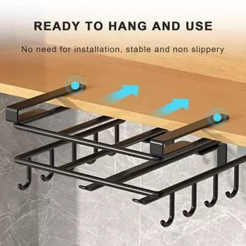 Вешалка для шкафа с несколькими крючками Установка без перфорации Прочный держатель для разделочной доски из нержавеющей стали Подвесная полка для кухонной утвари A белый