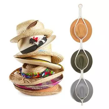 Вешалка для шляп, простая установка, элегантный богемный стиль, хлопковая веревка ручной работы, подвесная стойка для шляпы для домашней комнаты Triple Layer