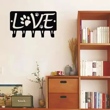 Вешалка для собачьих лап и органайзер для поводков для собак Love with Dog Paw Rack, настенное искусство, настенные крючки, декоративное железное искусство для любителей домашних животных светло-серый