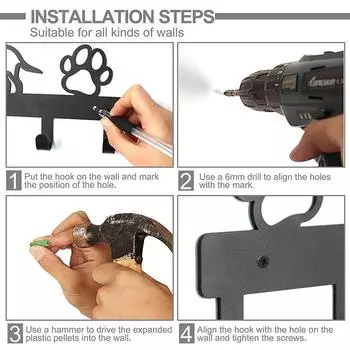 Вешалка для собак с металлической лапой, 5 крючков, поводок, поводок, настенная вешалка, держатель, органайзер, вешалка для полотенец, стеллаж для хранения