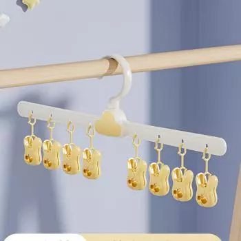 Вешалка для сушки одежды с 8 зажимами, 1 упаковка. Маленькая портативная подвесная сушилка. Вращающийся на 360° крючок для сушки полотенец. Детская одежда. Носки. Перчатки.