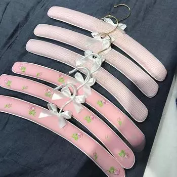 Вешалка для взрослых, 39 см, ручная работа, цветная вышивка, винтажная губка, бесшовная, розовая, нескользящая, для домашнего гардероба, 1 шт. 5pcs розовый