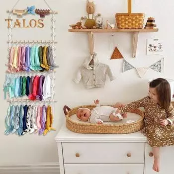 Вешалка для заколок для волос, плетеное украшение, деревянная хорошая настенная стойка для хранения аксессуаров для волос, товары для дома бежевый