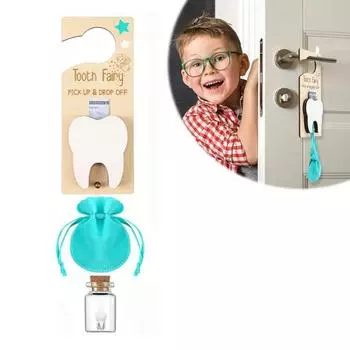 Вешалка для зубов, выпадающий на дверь, с бархатным мешочком, прозрачная бутылка, выпавшие зубы розовый