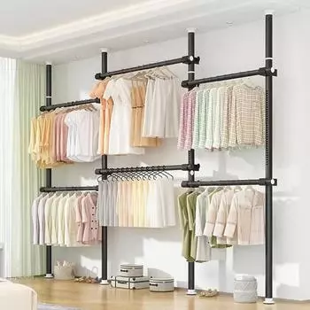 Вешалка из нержавеющей стали, выдвижная металлическая полка для одежды, переносная двухслойная вешалка для хранения одежды, вешалка для одежды в спальню своими руками