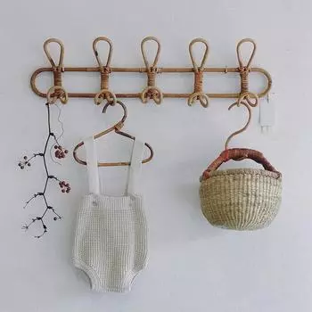 Вешалка из ротанга Настенные крючки из ротанга Детская одежда Органайзер Стойка для одежды Крючок для подвешивания шляпы Детская комната Хранение одежды Декор Вешалки