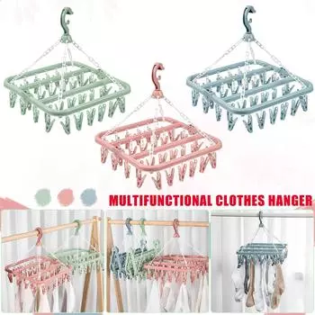 Вешалка с зажимами и каплями, складная вешалка для носков, вешалка для нижнего белья с 32 прищепками и ветрозащитным крючком, вешалка для сушки полотенец, бюстгальтеров, детской одежды One Size синий